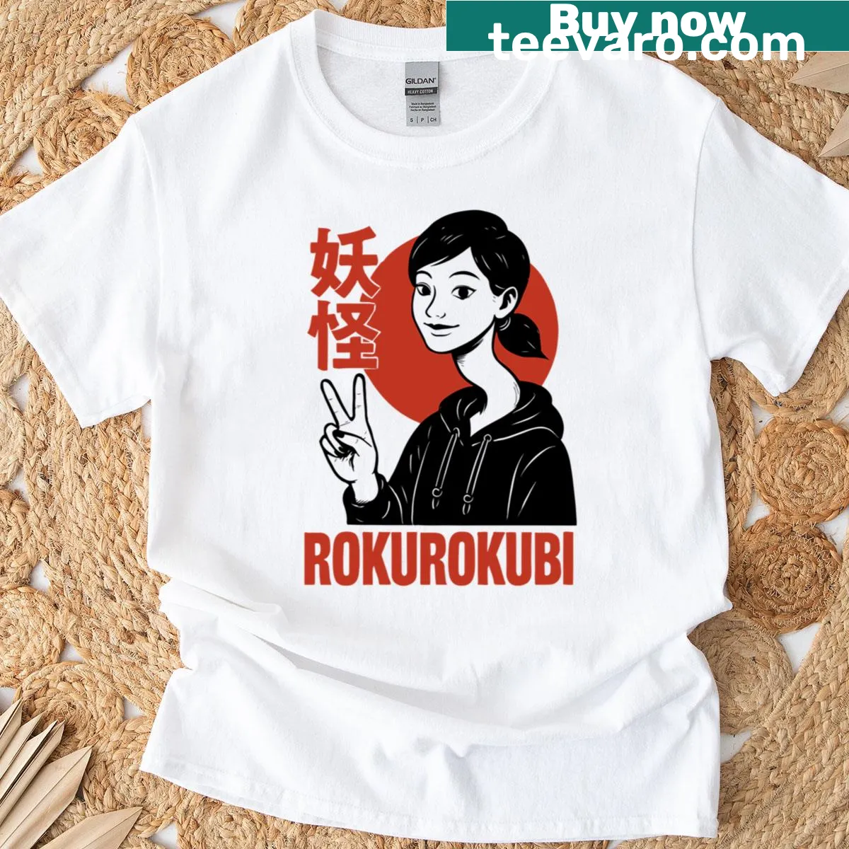 Illustration of Rokurokubi from Japanese folklore on T-shirt — on a men's t-shirt