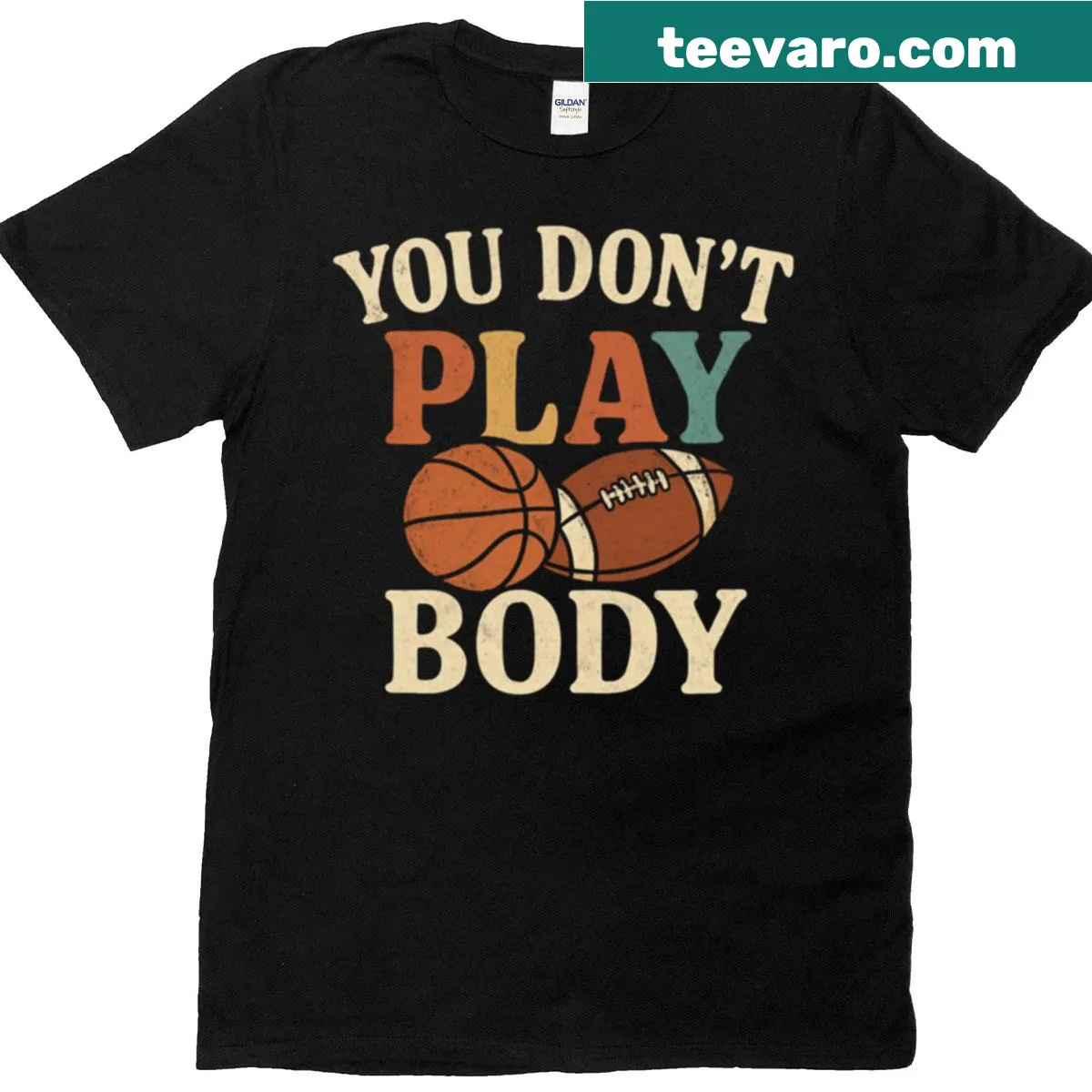 Retro sports quote t-shirt with bold typography — on a men's t-shirt