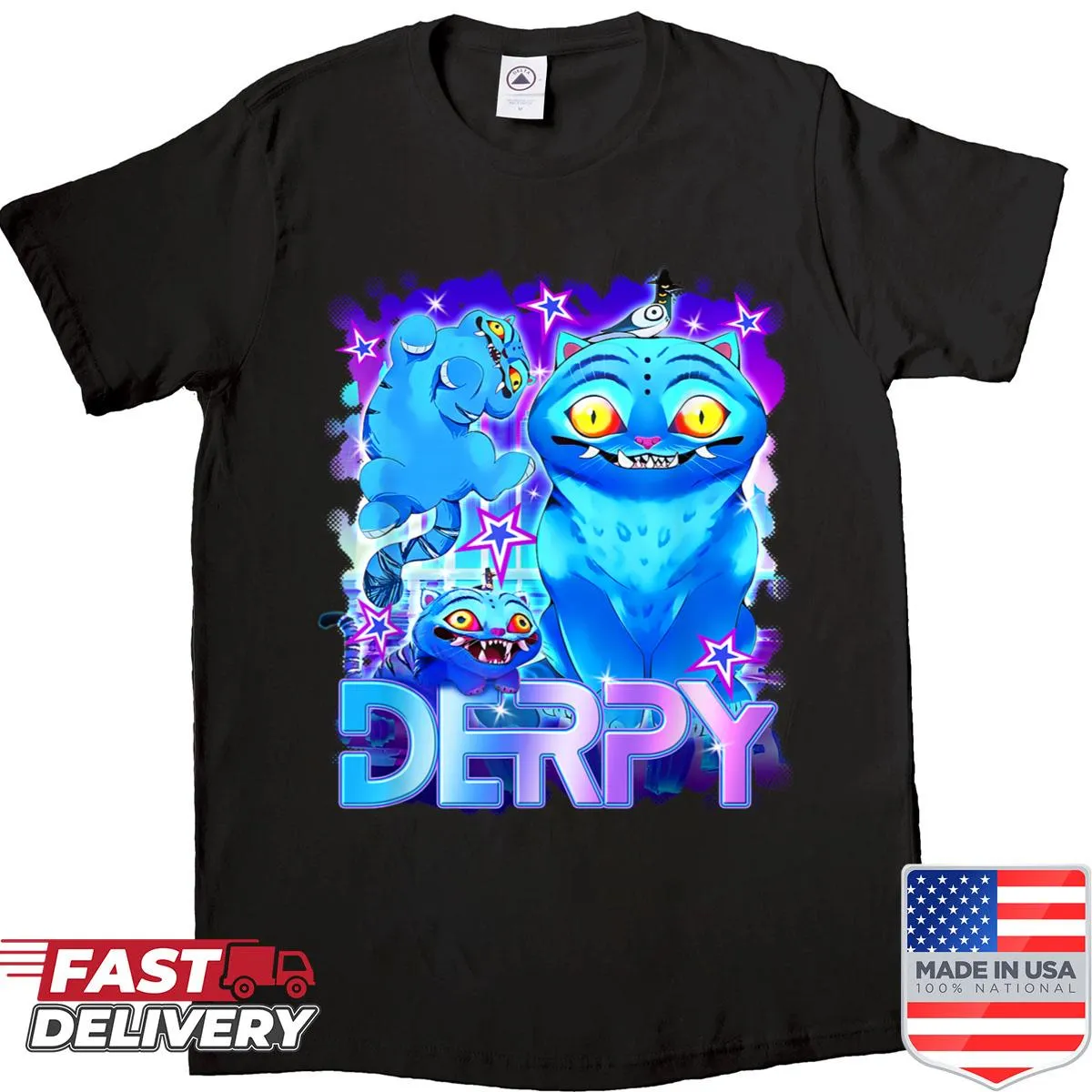 Cute blue tiger cartoon t-shirt with a playful design