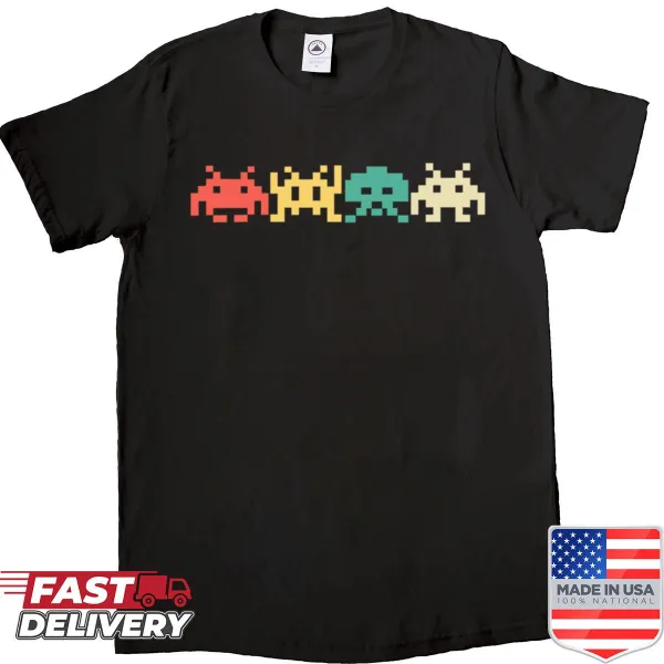 Vintage arcade graphic on an 80s video game shirt