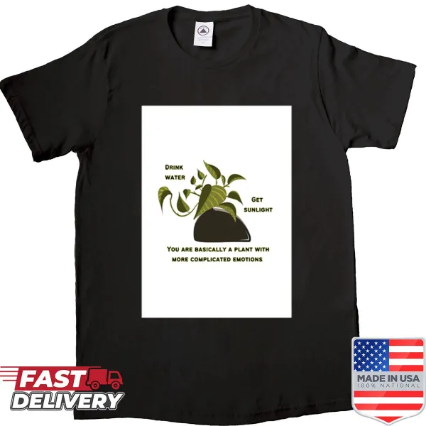 Whimsical shirt with a plant and emotional expressions