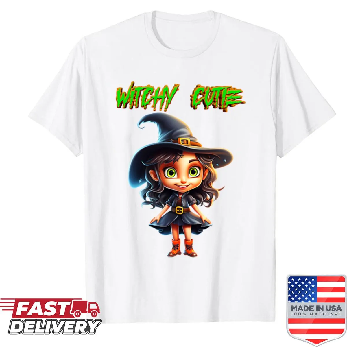 Cute oversized Halloween shirt with cartoon witch design