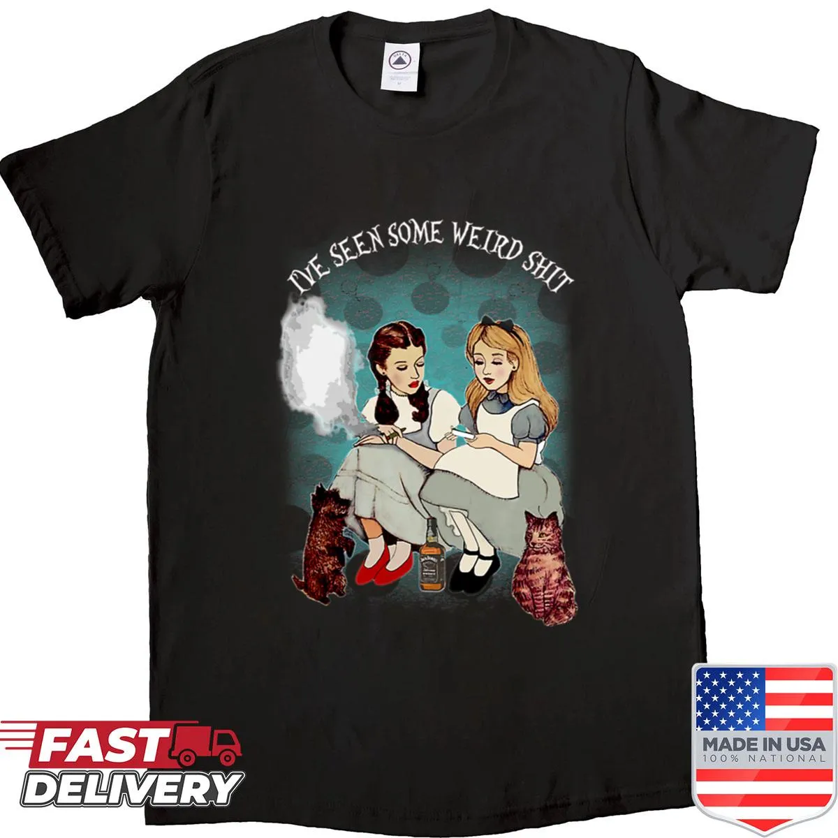 Whimsical design featuring characters from Alice in Wonderland