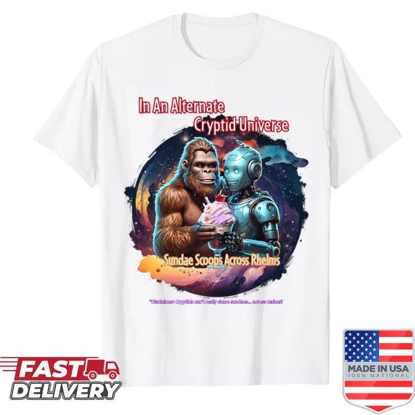 Playful tee featuring cryptids enjoying ice cream sundaes