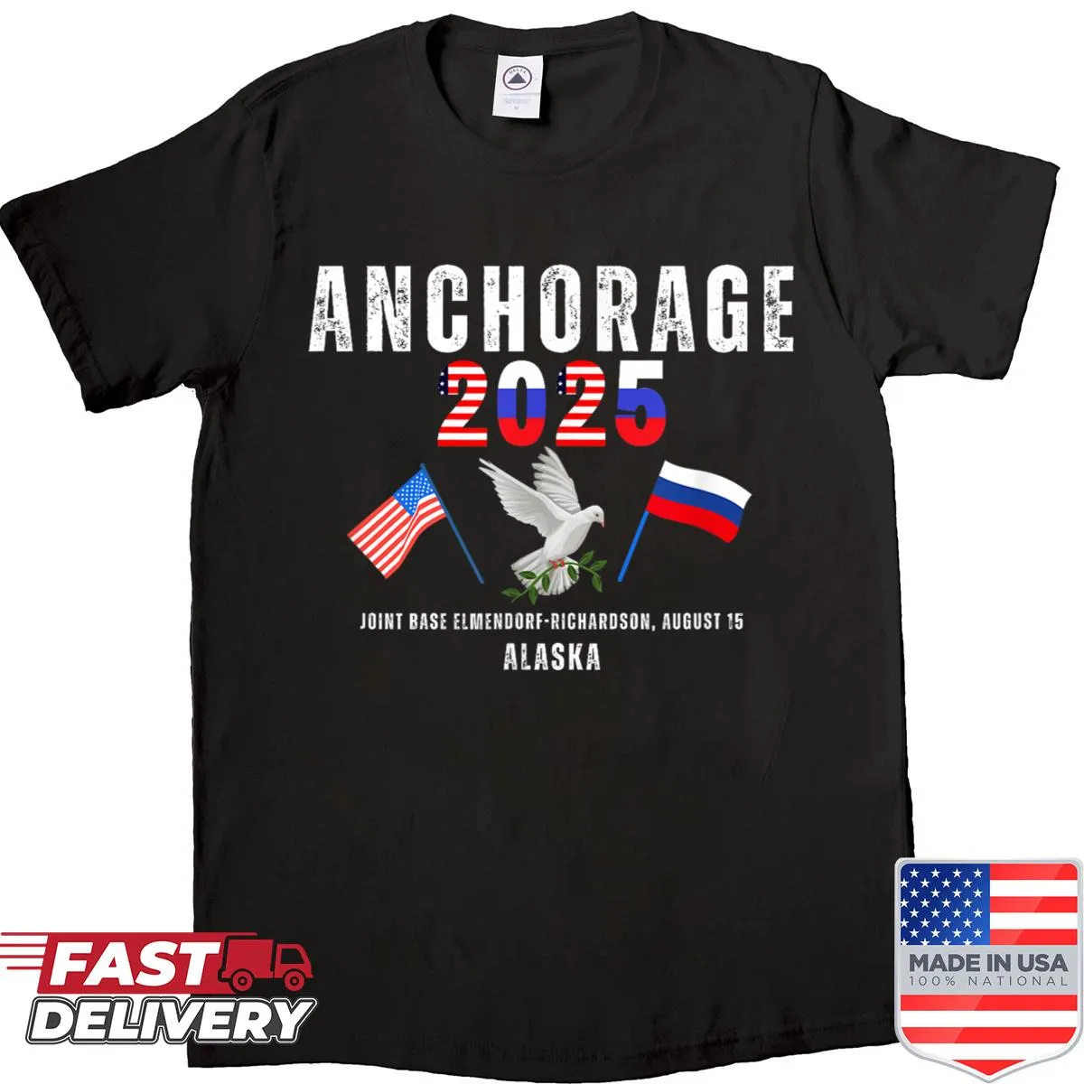 Anchorage souvenir shirt featuring 2025 US-Russia Peace Summit illustration