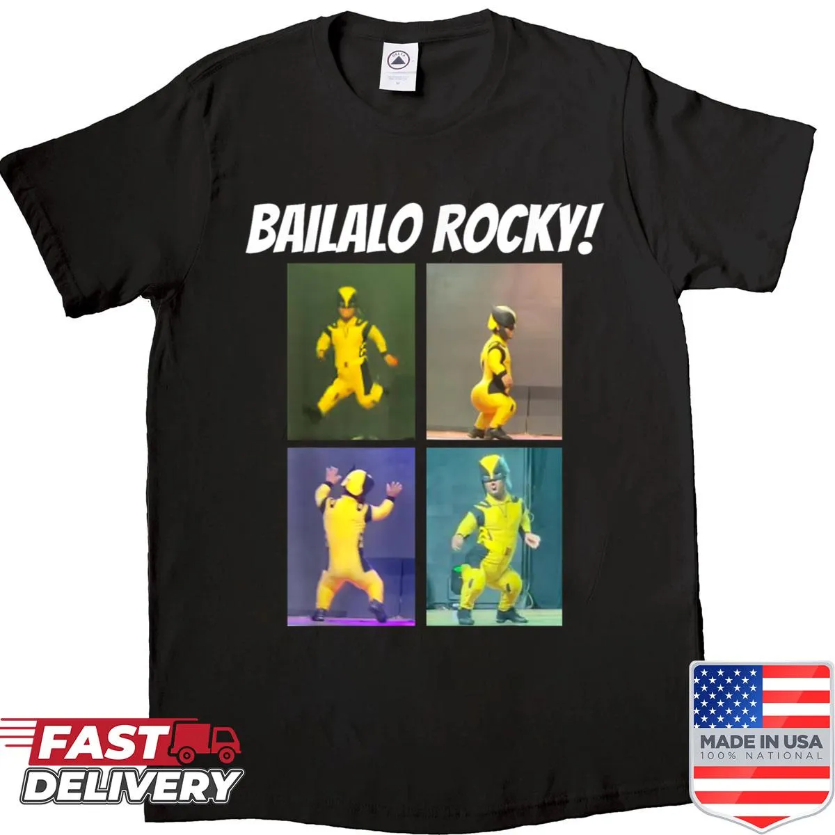 Bailalo Rocky shirt with playful typography inviting dancing