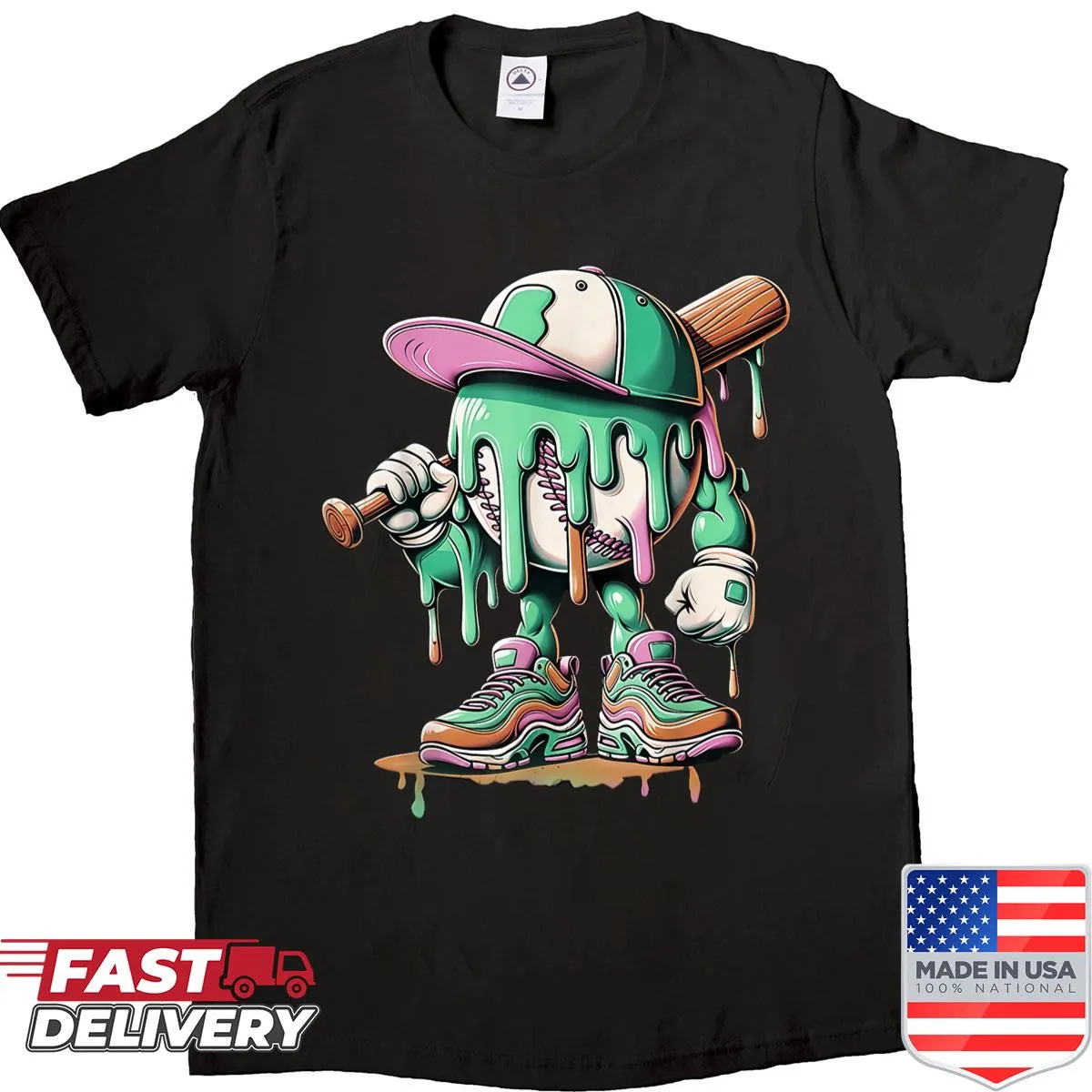 Kids baseball shirt with ice cream drip graphic