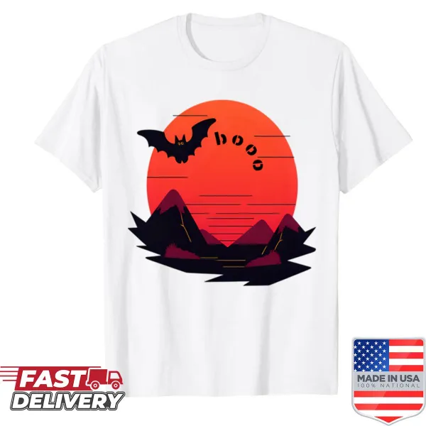 Humorous Halloween shirt with a cartoon bat and Booo text