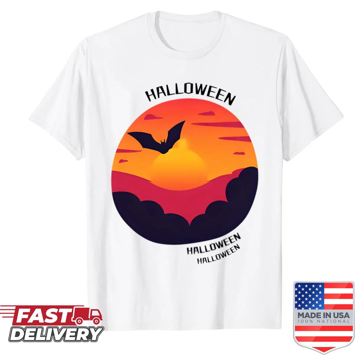 Spooky bat design on an oversized Halloween t-shirt