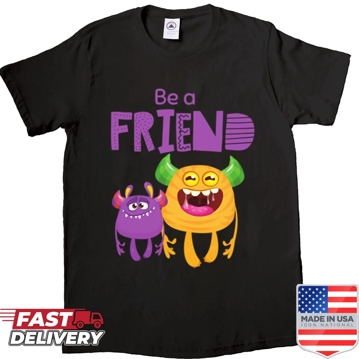 Oversized shirt promoting friendship and kindness with playful graphics
