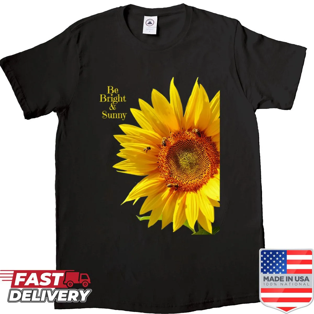 Sunflower and bees illustration t-shirt