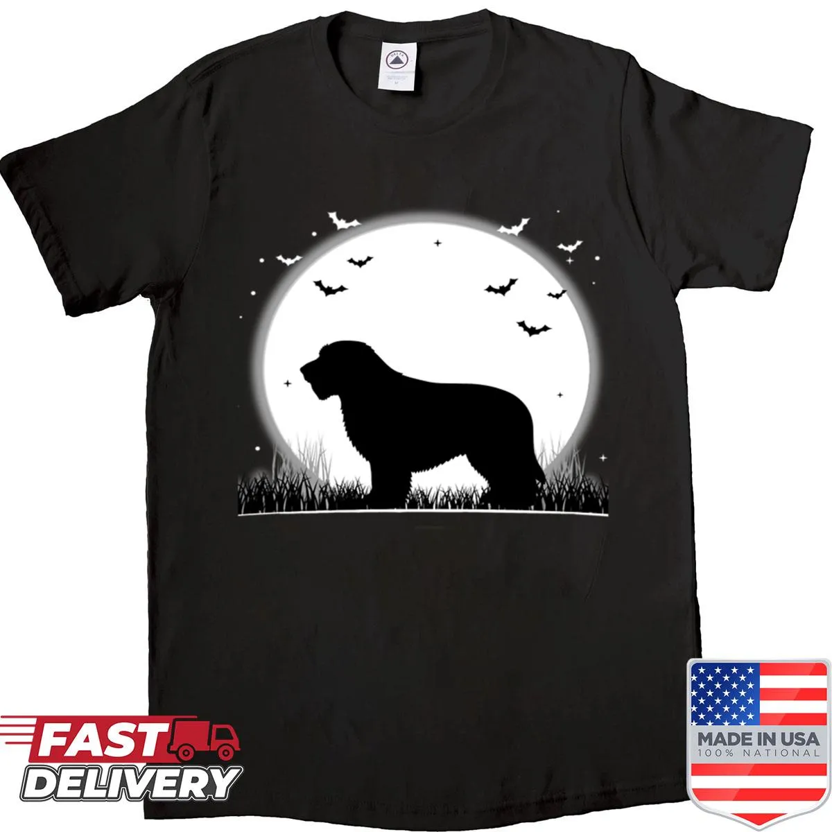 Bearded Collie silhouette against a moon for Halloween