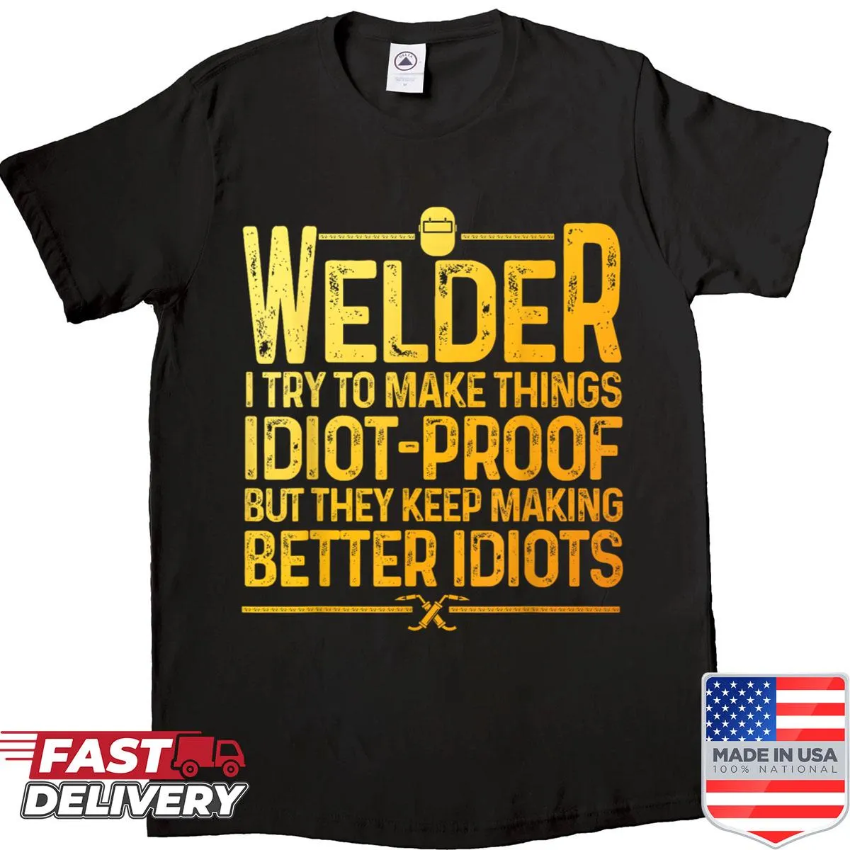 Playful welding typography design on welder T-shirt