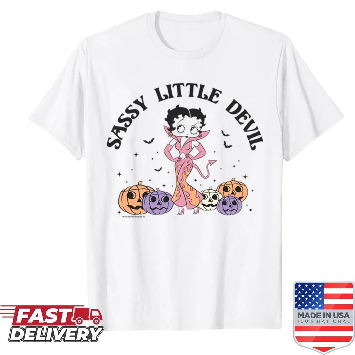 Playful Halloween design featuring Betty Boop as a devil