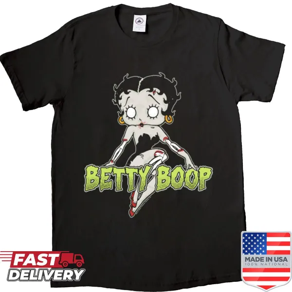 Vintage-style T-shirt featuring a spooky Betty Boop zombie graphic