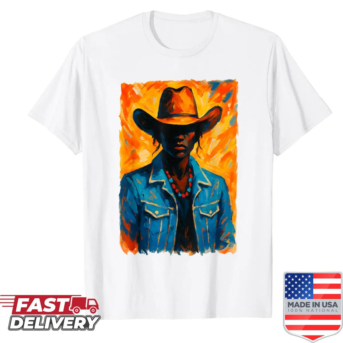 Illustrated shirt featuring a black cowgirl design