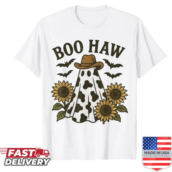 Vintage Halloween shirt featuring a ghost with a bow graphic