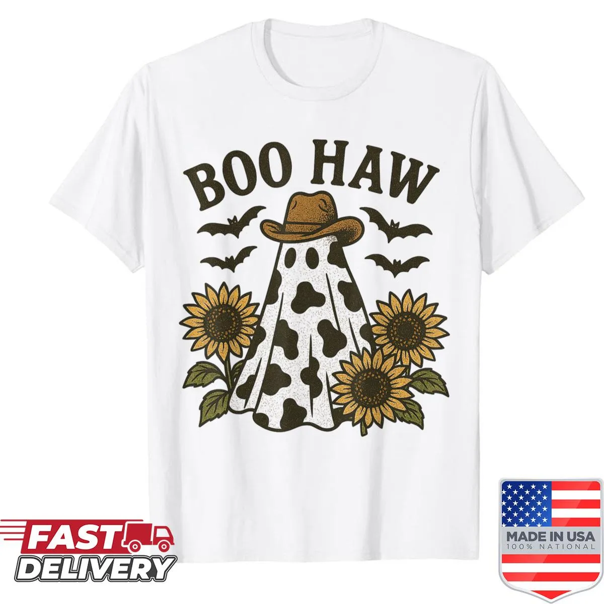 Vintage Halloween shirt featuring a ghost with a bow graphic