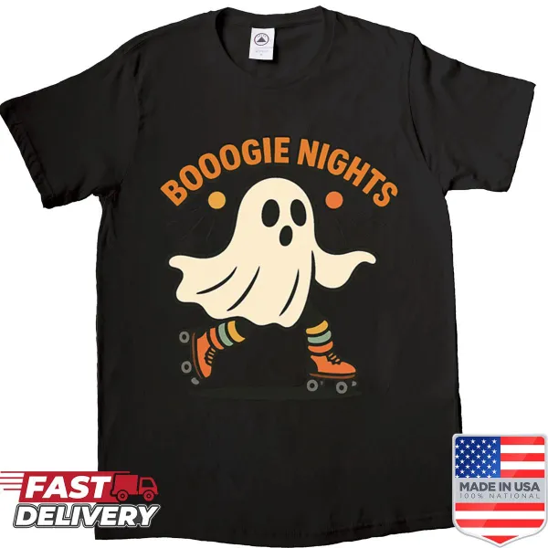Oversized shirt with a playful 'Booogie Nights' disco graphic.
