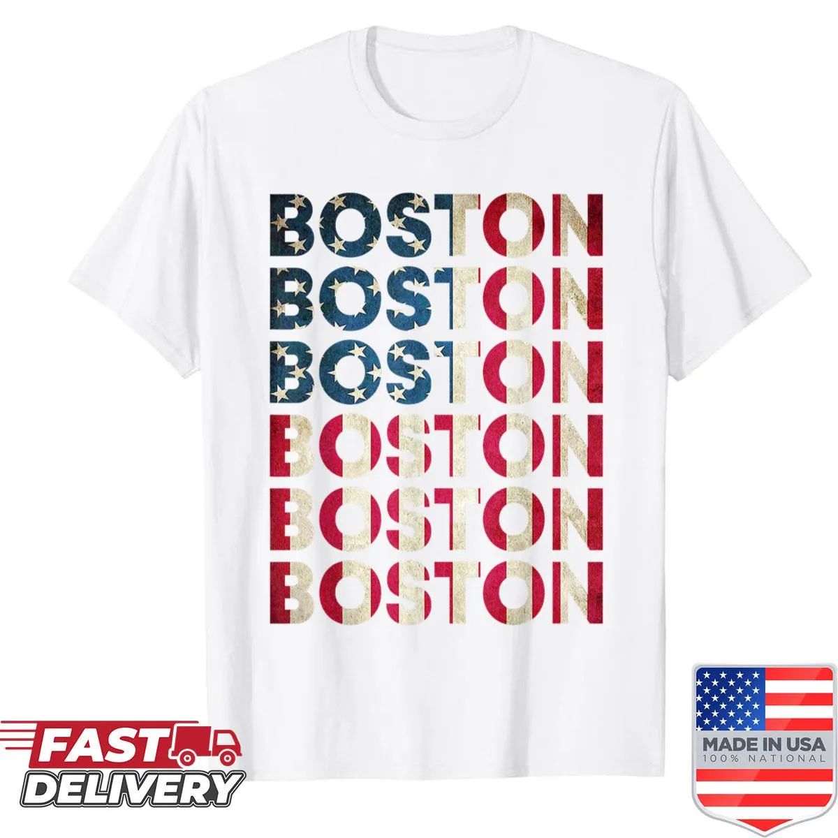 Vintage shirt displaying the US flag with Boston, MA themed design