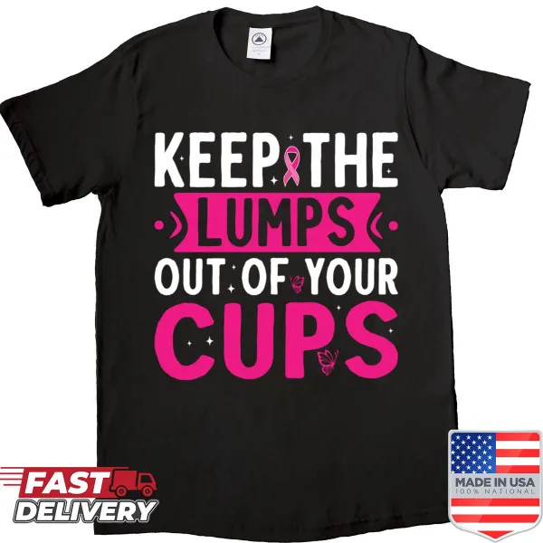 Pink ribbon graphic on a Breast Cancer Awareness shirt