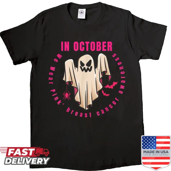 Shirt promoting Breast Cancer Awareness with a Halloween theme.