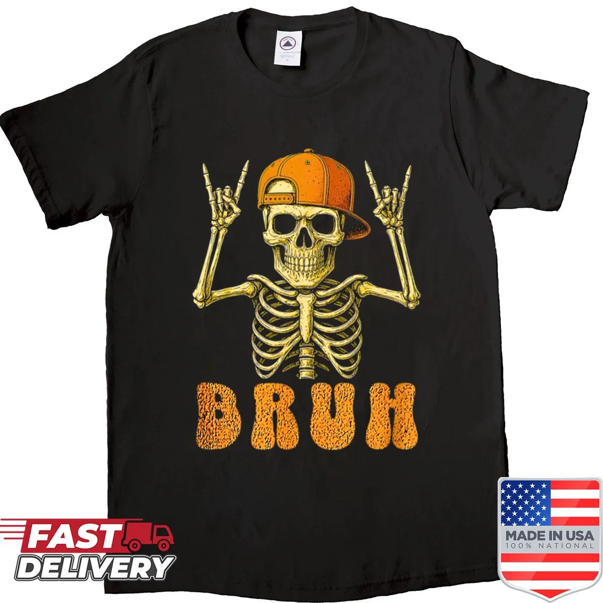 Punk rock skeleton shirt designed for kids with a Halloween theme.