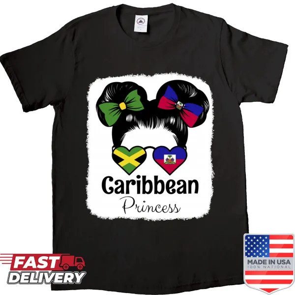 Illustrative Caribbean Princess shirt celebrating Jamaican and Haitian heritage