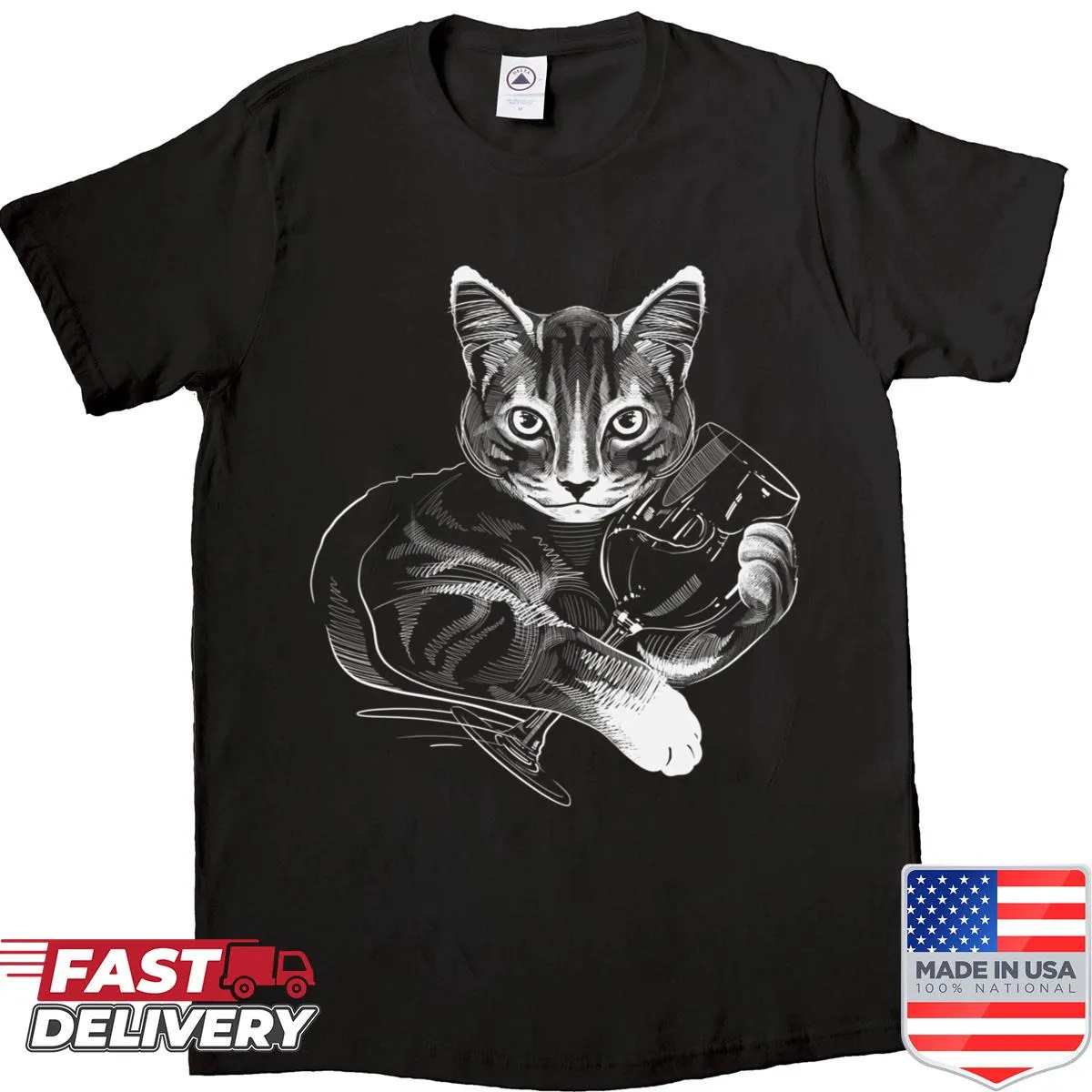 Scribble art cat portrait shirt with bold feline look