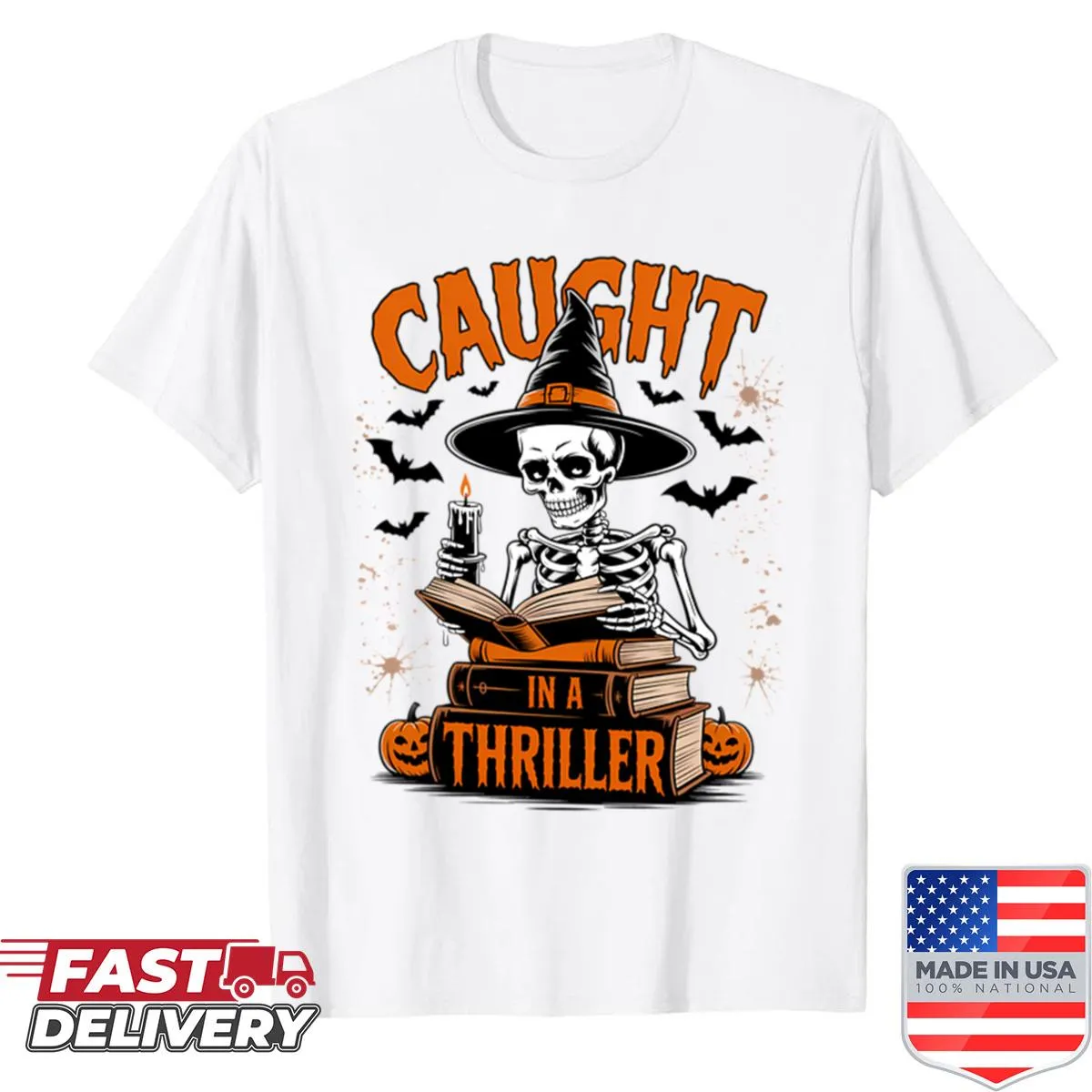 Skeleton Halloween shirt with a thriller dance theme.