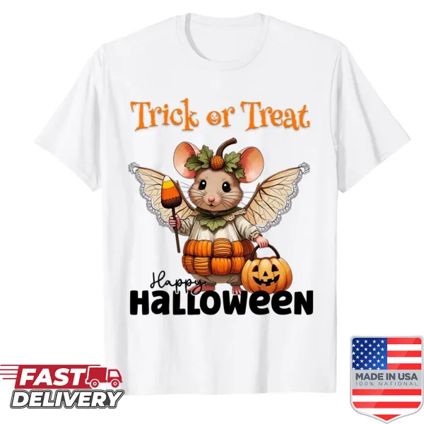 Cartoon mouse in Halloween costume on a shirt