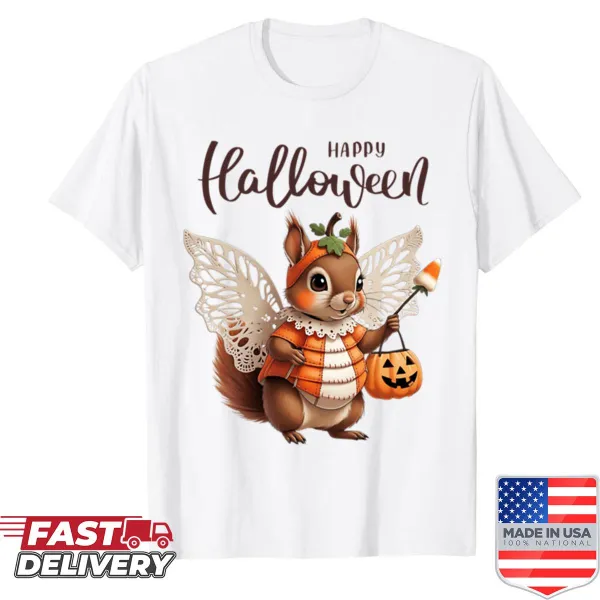 Cute Halloween squirrel design on festive shirt