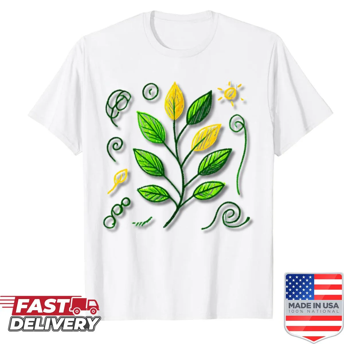 Illustration of colorful leaves on an oversized shirt
