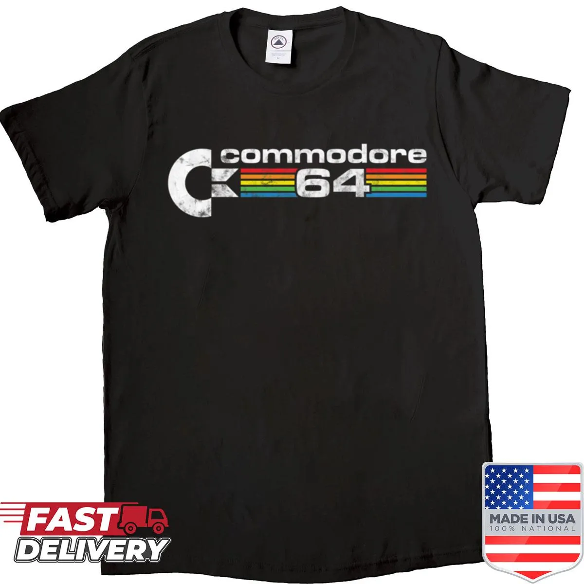 Retro Commodore 64 logo t-shirt for vintage gaming fans