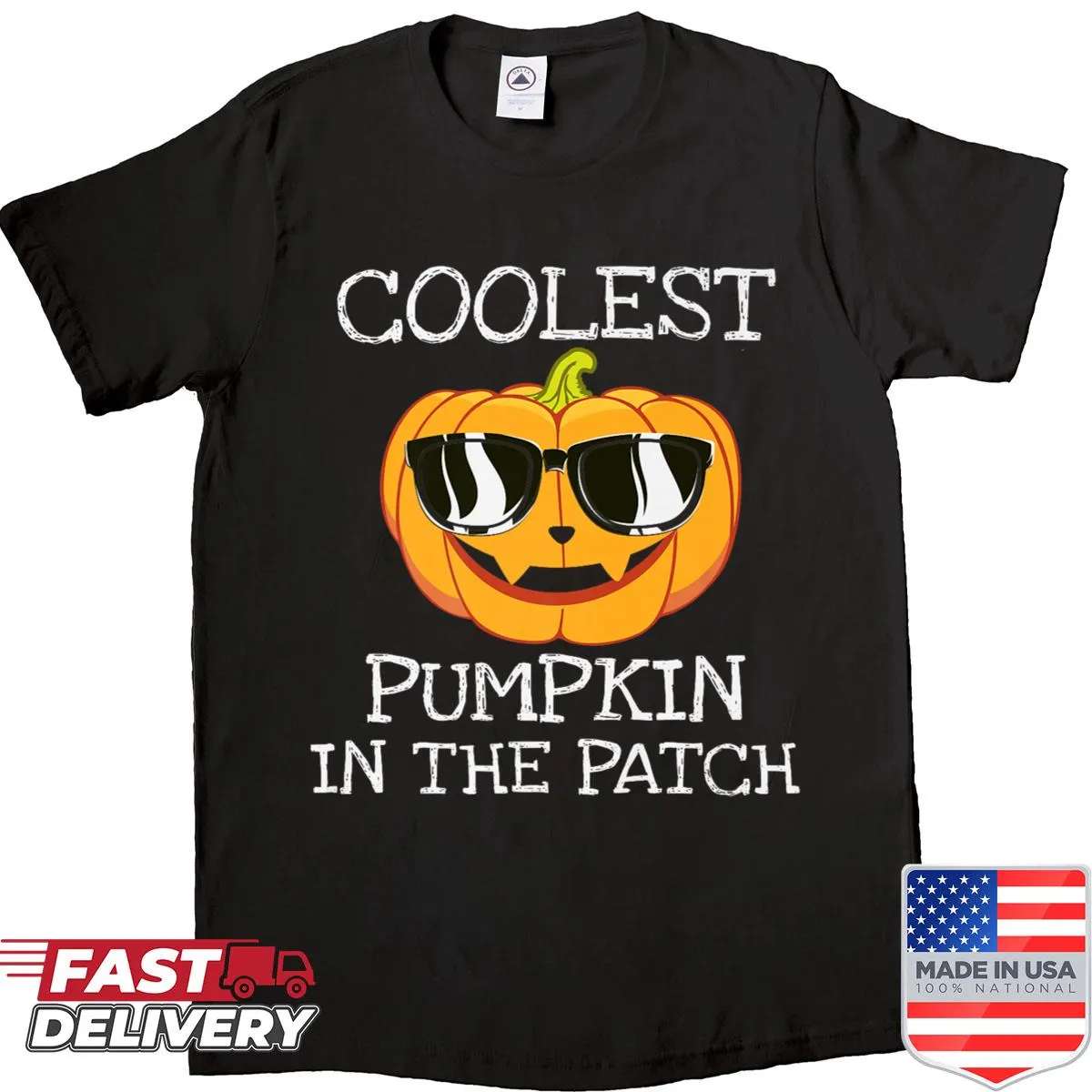 Funny T-shirt featuring the 'Coolest Pumpkin in the Patch' graphic