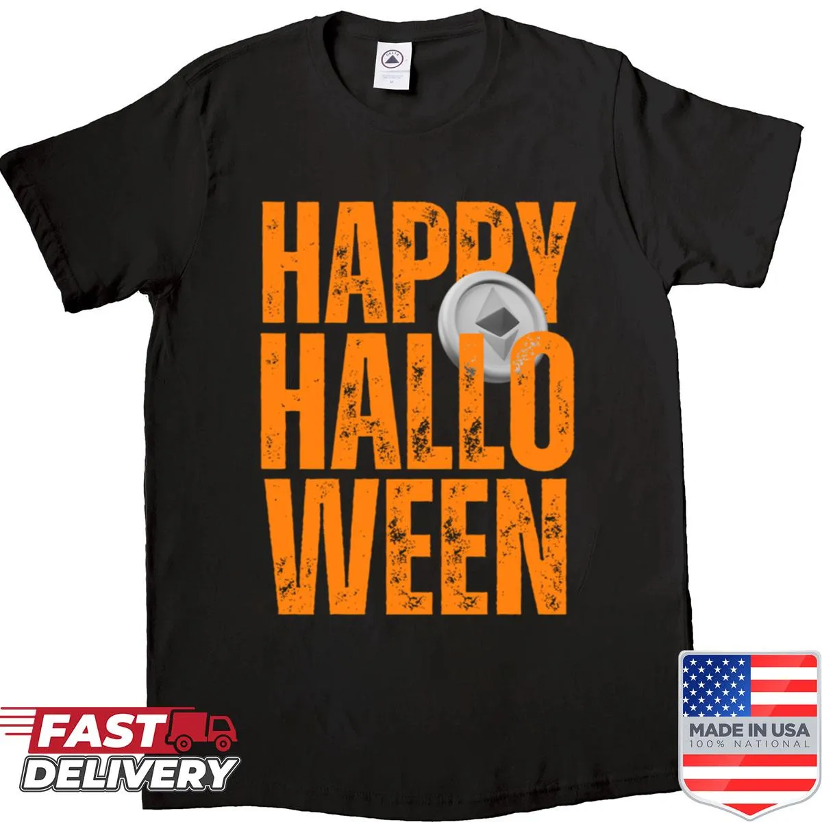 Cartoon Halloween design featuring Ethereum symbols for crypto enthusiasts