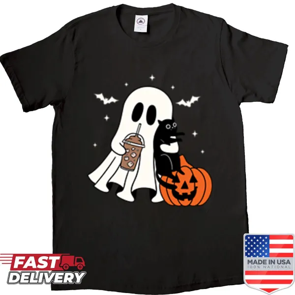 Cute ghost enjoying iced coffee Halloween shirt