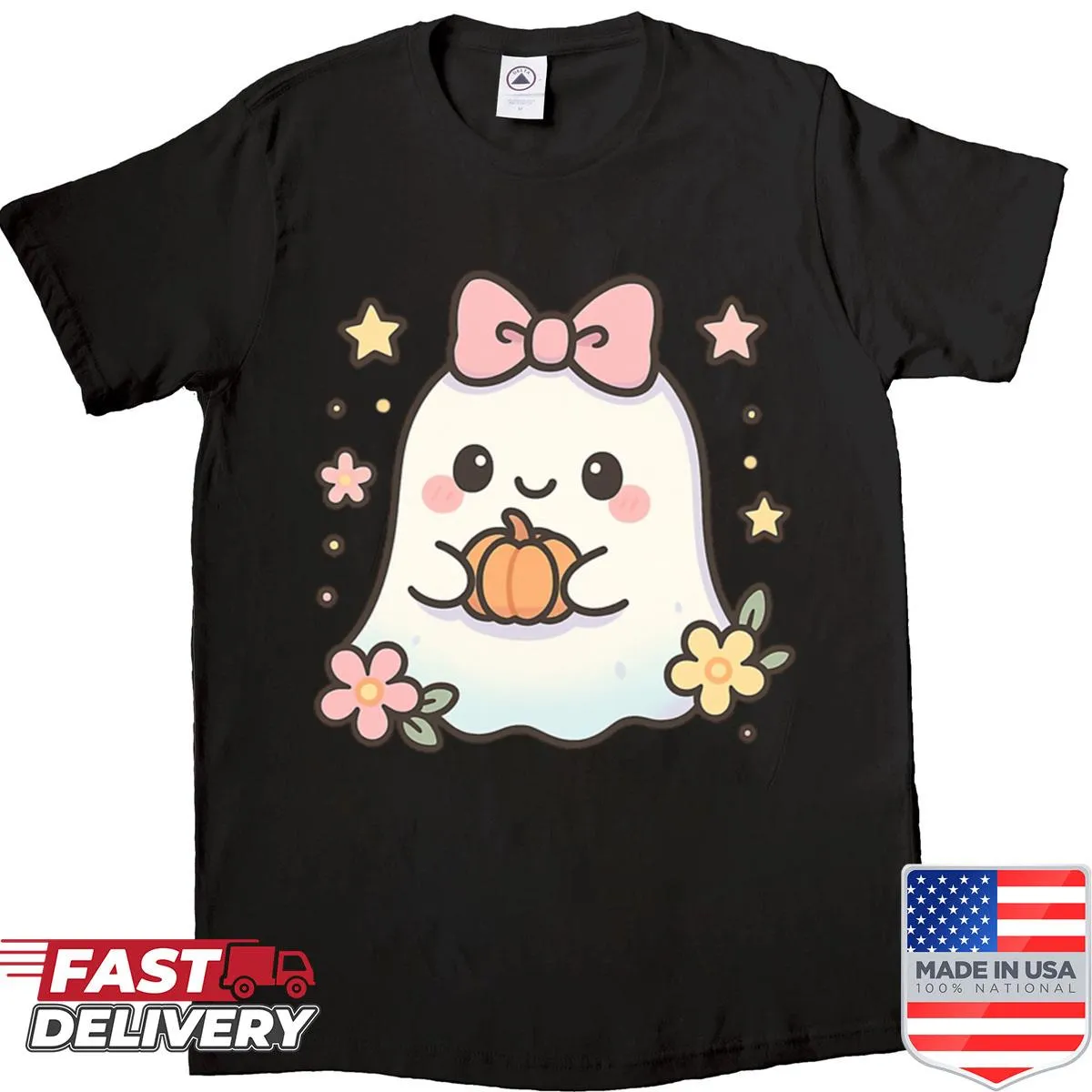 Oversized shirt with kawaii ghost and pumpkin design for Halloween