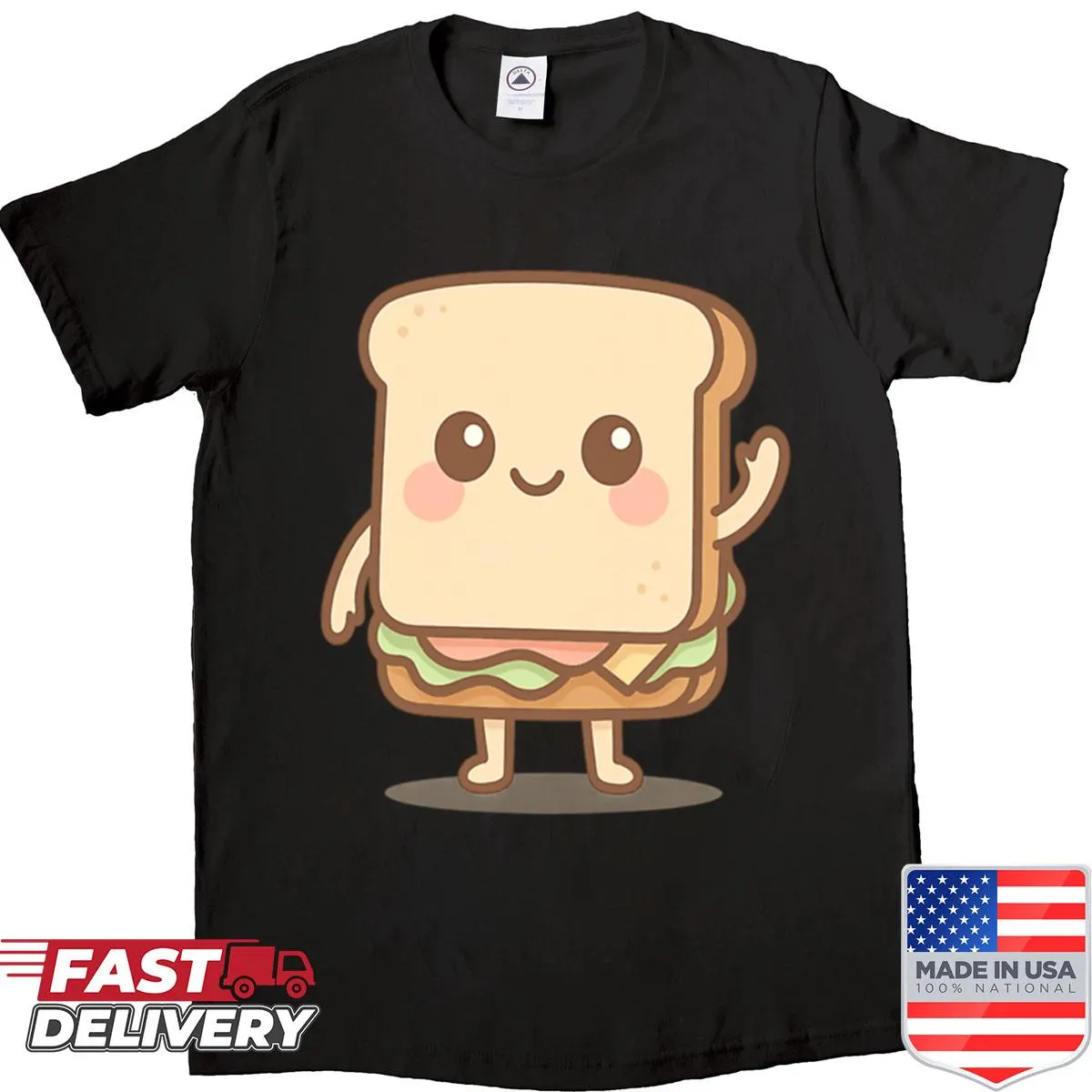 Funny kawaii sandwich character design on a shirt