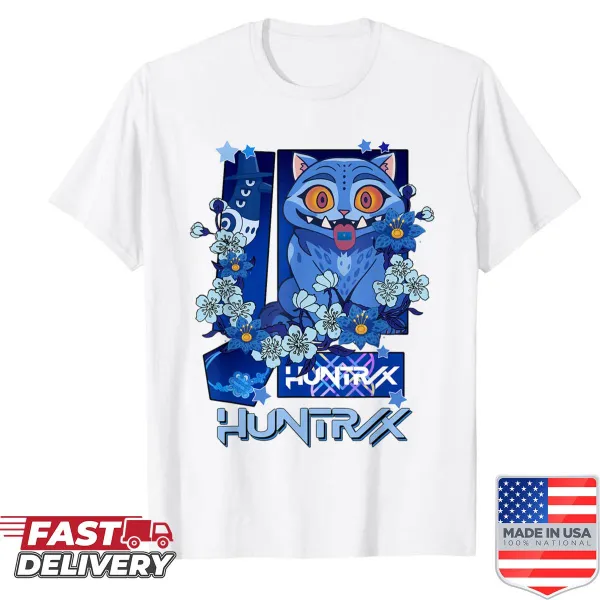 Anime-style demon tiger surrounded by flowers graphic on a T-shirt