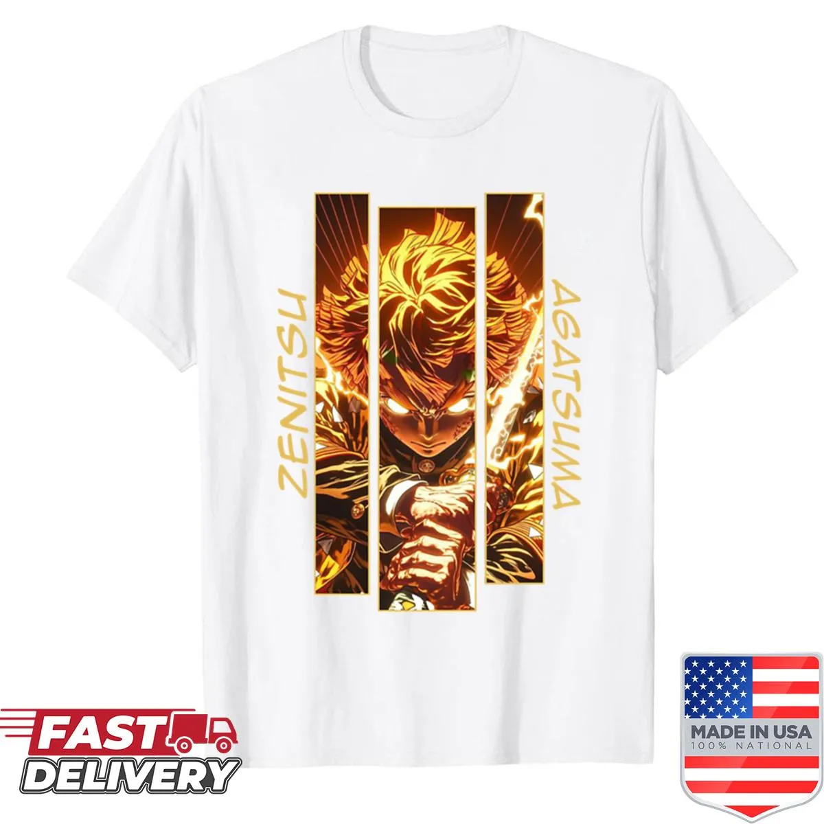 Anime-inspired tee featuring Zenitsu Agatsuma from Demon Slayer.