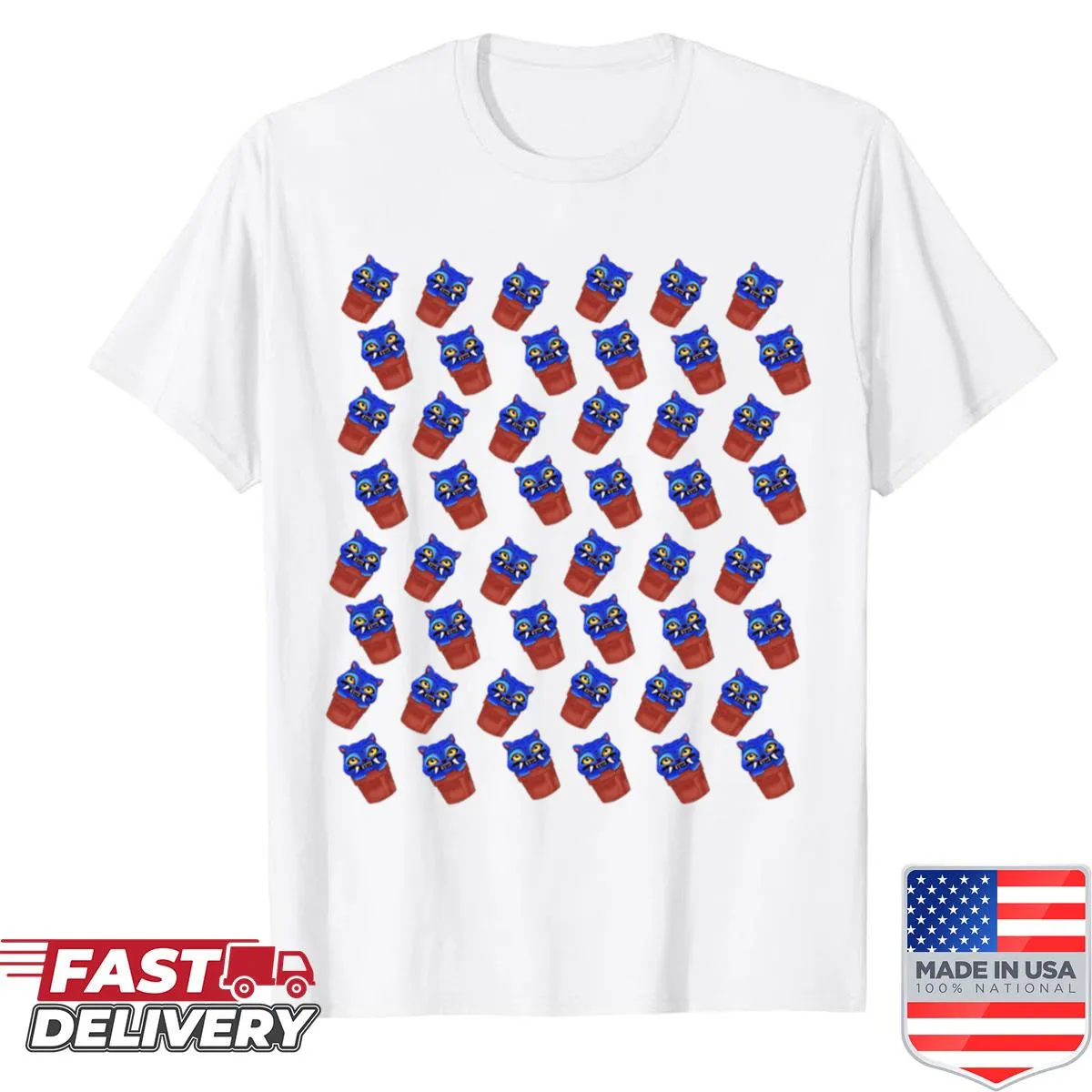 Funny cartoon character graphic on an oversized shirt