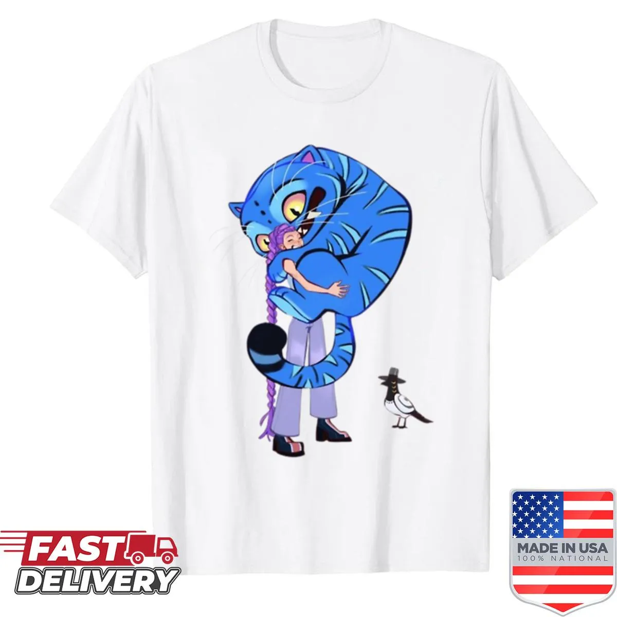 Playful cartoon derpy tiger bird on a shirt