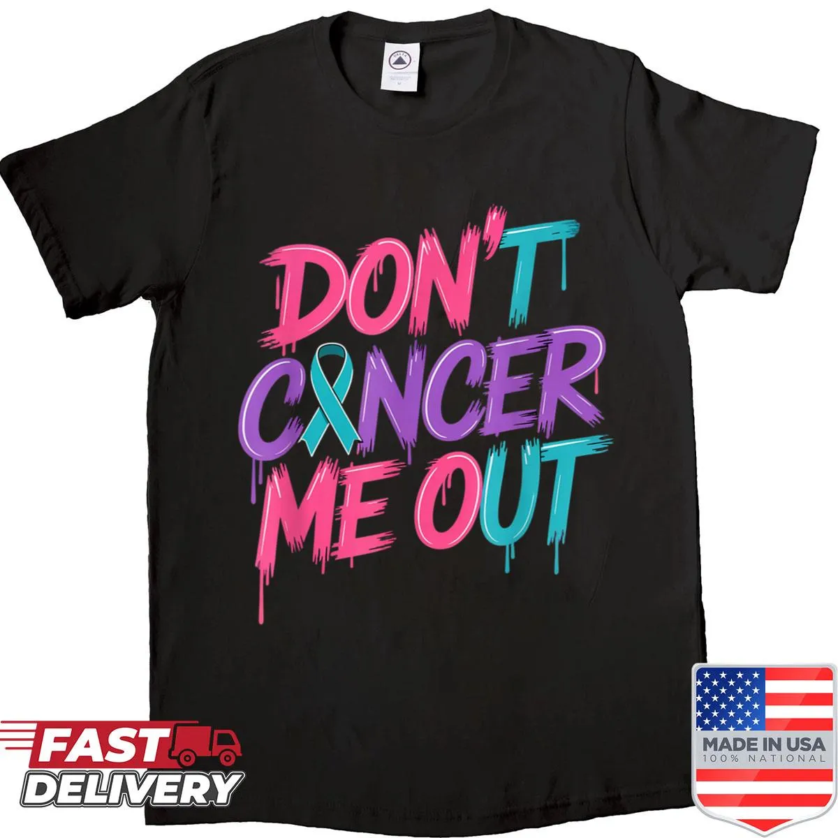 Support ribbon graphic on shirt for cancer awareness