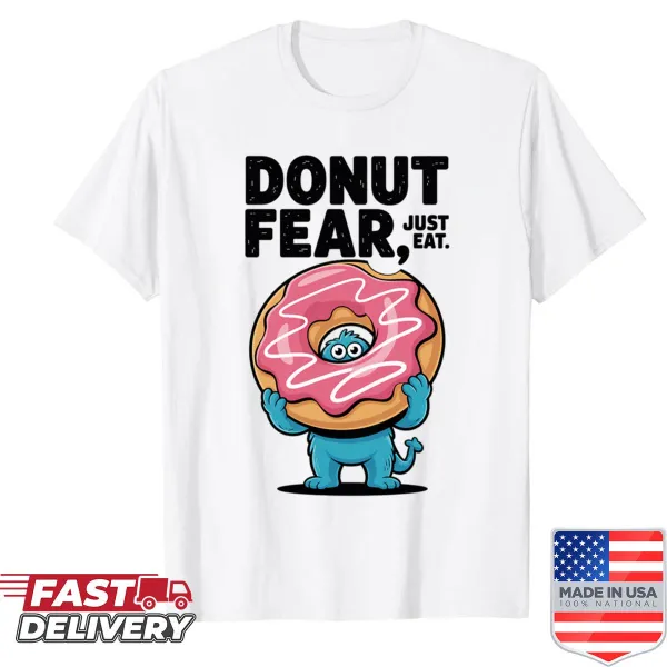 Cartoon monster with donut graphic on a funny shirt