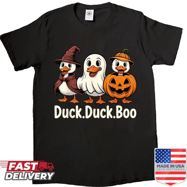 Cute Halloween-themed shirt with a duck and pumpkin graphic