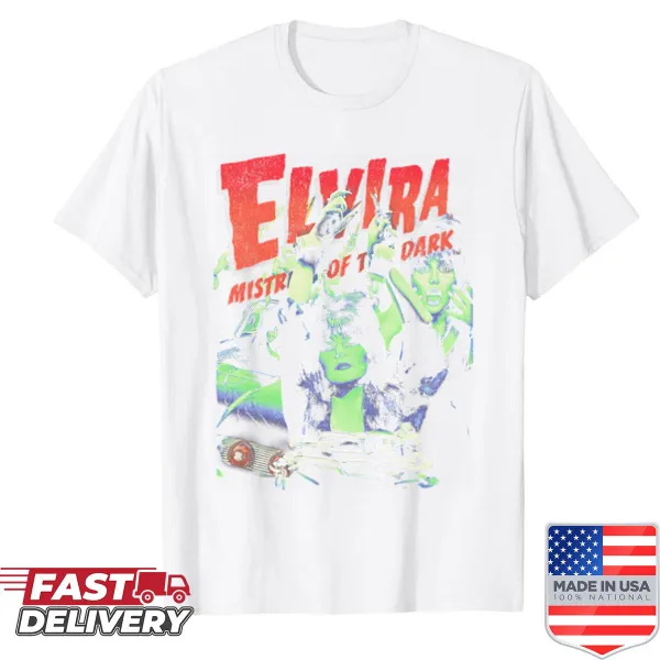 Elvira themed horror shirt featuring vintage horror graphics