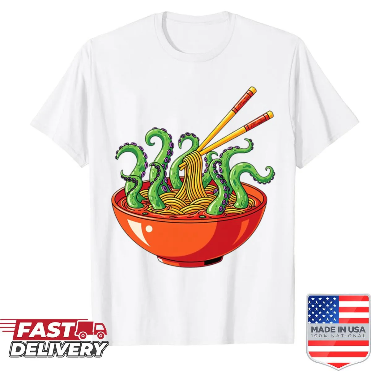 Evil octopus holding a ramen bowl shirt design