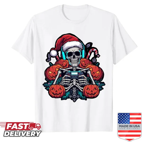 Festive skeleton graphic shirt for playful occasions