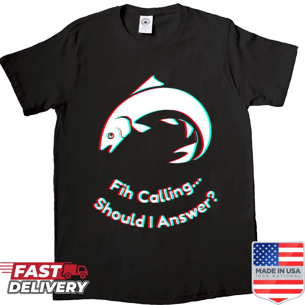 Minimalist shirt featuring a fish design related to the 'Fih Calling' meme